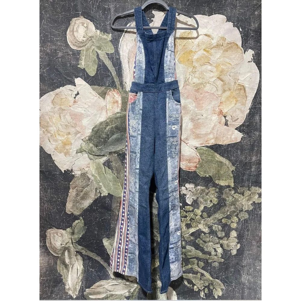 Free People Blue Patchwork Denim Jumpsuit - Picture 7 of 9